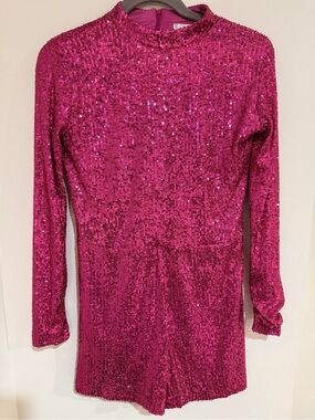 Hot Pink Sequin Long Sleeve Romper